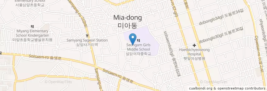 Mapa de ubicacion de 성암국제무역고등학교 en 대한민국, 서울, 강북구, 송천동.