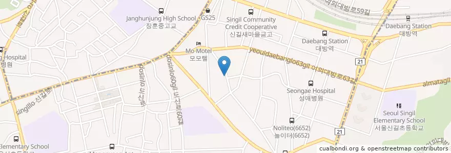 Mapa de ubicacion de 장훈고등학교 en Coreia Do Sul, Seul, 영등포구, 신길1동.