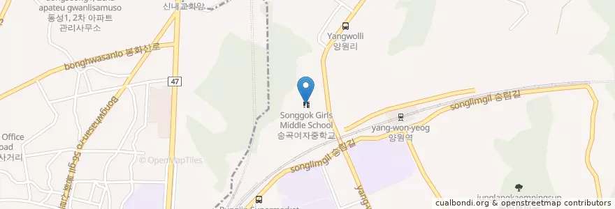 Mapa de ubicacion de 서울송곡여자고등학교 en Республика Корея, Сеул, 중랑구, 망우본동.