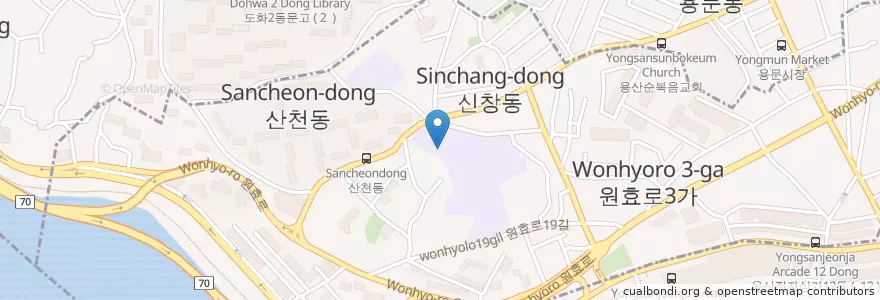 Mapa de ubicacion de 성심여자고등학교 en Corée Du Sud, Séoul, 용산구, 원효로1동.