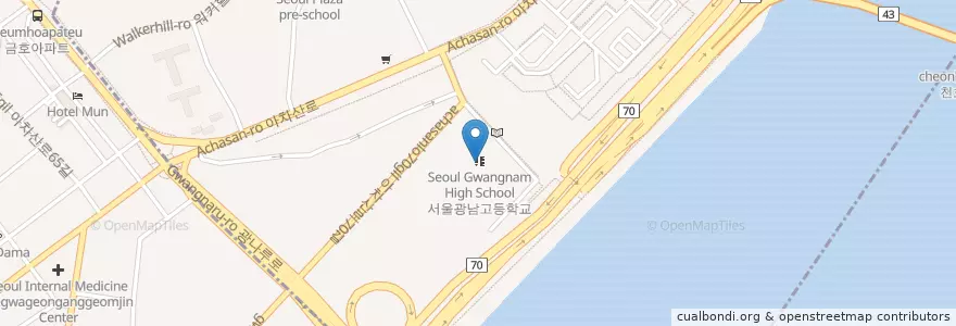 Mapa de ubicacion de 광남고등학교 en Corea Del Sur, Seúl, 광진구, 광장동.