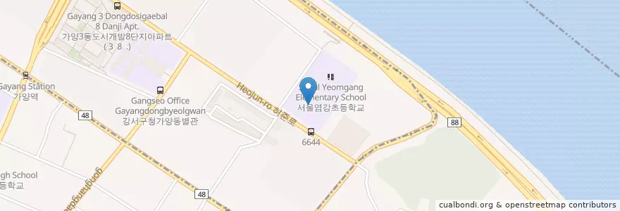 Mapa de ubicacion de 세현고등학교 en 대한민국, 서울, 강서구, 염창동, 가양동, 가양3동, 염창동.