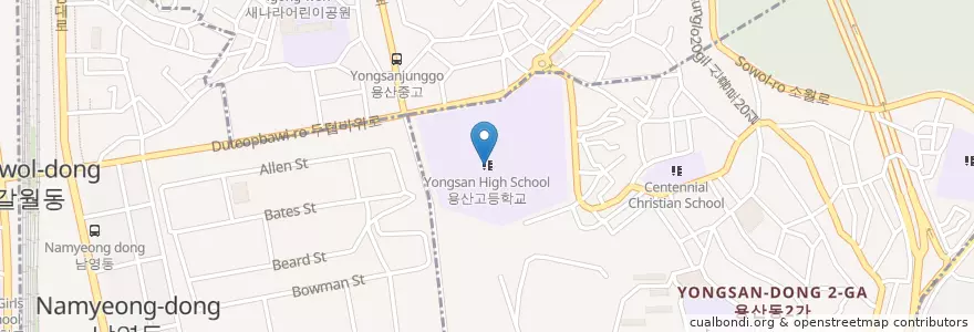 Mapa de ubicacion de 용산고등학교 en كوريا الجنوبية, سول, 용산구, 용산2가동.