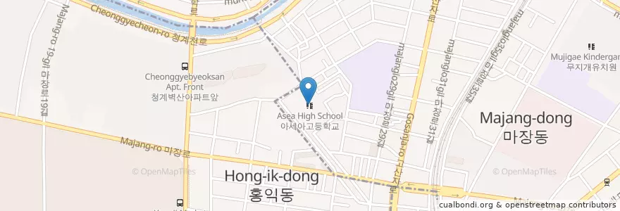 Mapa de ubicacion de 아세아고등학교 en 大韓民国, ソウル, 城東区, 馬場洞.