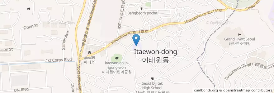 Mapa de ubicacion de 서을디지텍고등학교 en Zuid-Korea, Seoel, 용산구, 용산2가동, 이태원2동.