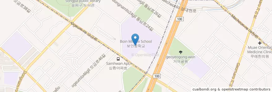 Mapa de ubicacion de 보인고등학교 en Coreia Do Sul, Seul, 송파구, 오금동.