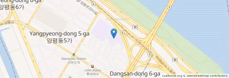 Mapa de ubicacion de 한강미디어고등학교 en Zuid-Korea, Seoel, 영등포구, 당산2동, 양평동.