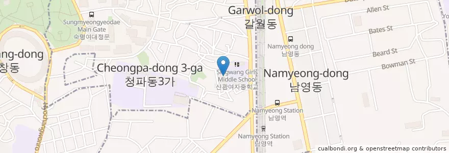 Mapa de ubicacion de 신광여자고등학교 en 韩国/南韓, 首尔, 龍山區, 청파동.