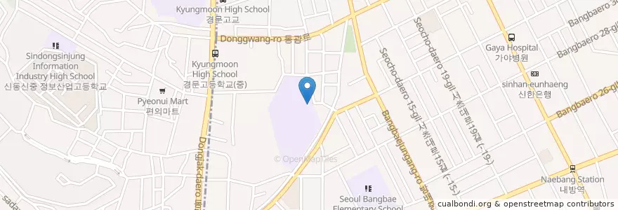 Mapa de ubicacion de 서문여자고등학교 en Zuid-Korea, Seoel, 서초구, 방배동, 방배본동.