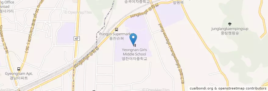 Mapa de ubicacion de 이화여대병설미디어고등학교 en 대한민국, 서울, 중랑구, 망우본동.