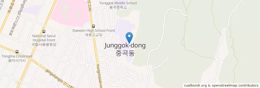 Mapa de ubicacion de 대원고등학교 en Güney Kore, Seul, 광진구, 중곡4동.