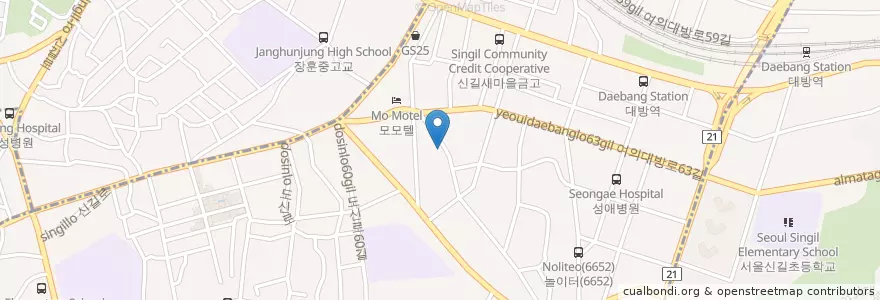 Mapa de ubicacion de Janghunyeoja Commercial High School en South Korea, Seoul, Yeongdeungpo-Gu, Singil 1(Il)-Dong.