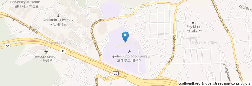 Mapa de ubicacion de 고려대사대부속고등학교 en Corée Du Sud, Séoul, 성북구, 정릉3동.