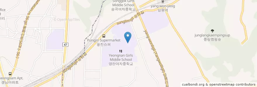 Mapa de ubicacion de 이화여대병설미디어고등학교 en Coreia Do Sul, Seul, 중랑구, 망우본동.