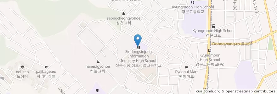 Mapa de ubicacion de 신동신중 정보산업고등학교 en Corea Del Sud, Seul, 동작구, 사당2동.