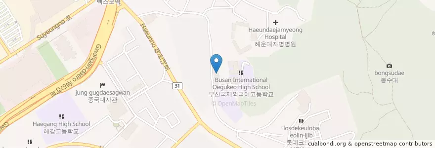 Mapa de ubicacion de 부산한독문화여자고등학교 en 韩国/南韓, 釜山, 海雲臺區, 우동.