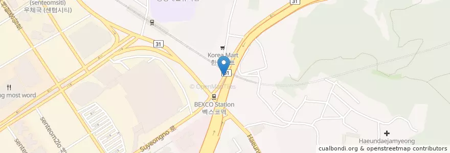 Mapa de ubicacion de 부산국제외국어고등학교 en کره جنوبی, بوسان, 해운대구, 우동.
