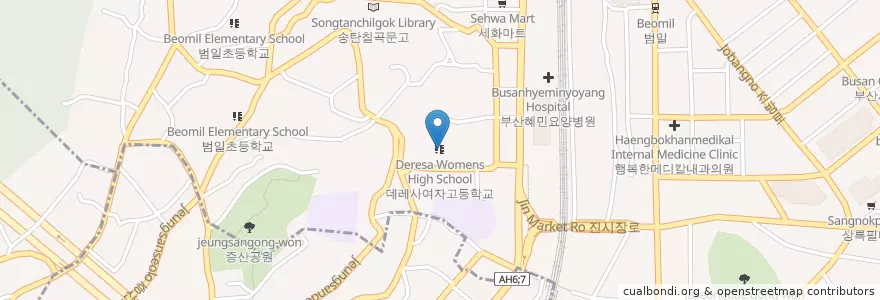 Mapa de ubicacion de 데레사여자고등학교 en 대한민국, 부산, 동구, 범일동.
