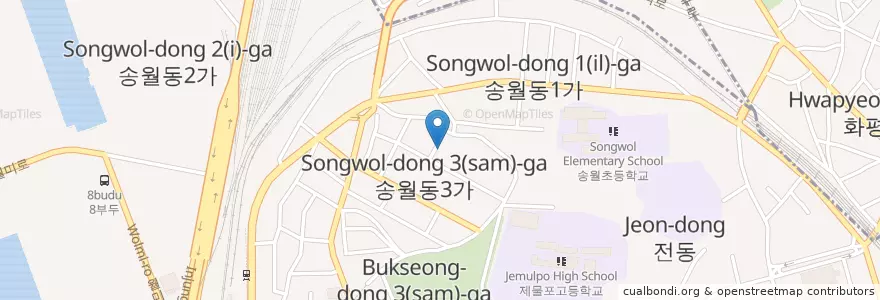 Mapa de ubicacion de 인향중고등학교 en 대한민국, 인천, 동구, 송월동.
