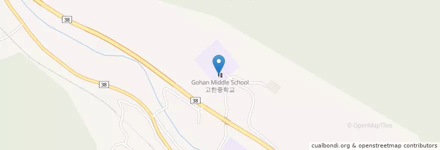 Mapa de ubicacion de 고한중학교 en كوريا الجنوبية, 강원도, 정선군.
