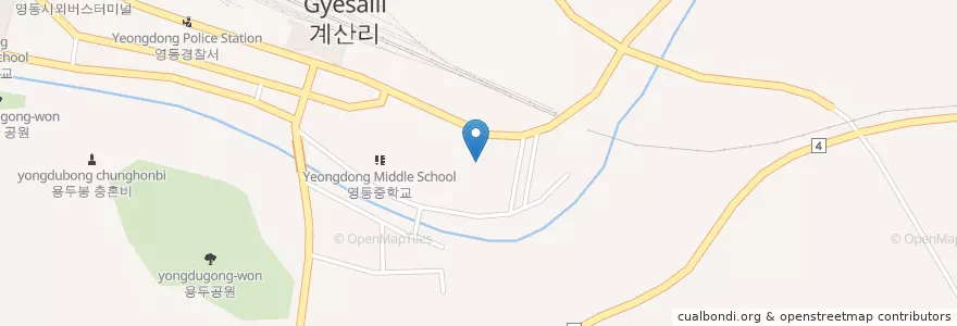 Mapa de ubicacion de 영동고등학교 en 韩国/南韓, 忠清北道, 永同郡.