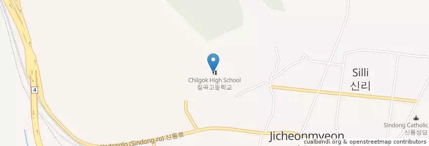 Mapa de ubicacion de 칠곡고등학교 en Coreia Do Sul, Gyeongsang Do Norte, 칠곡군.