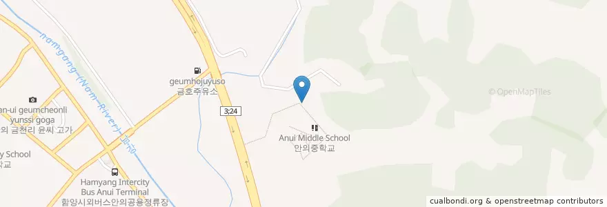 Mapa de ubicacion de 안의고등학교 en 대한민국, 경상남도, 함양군.