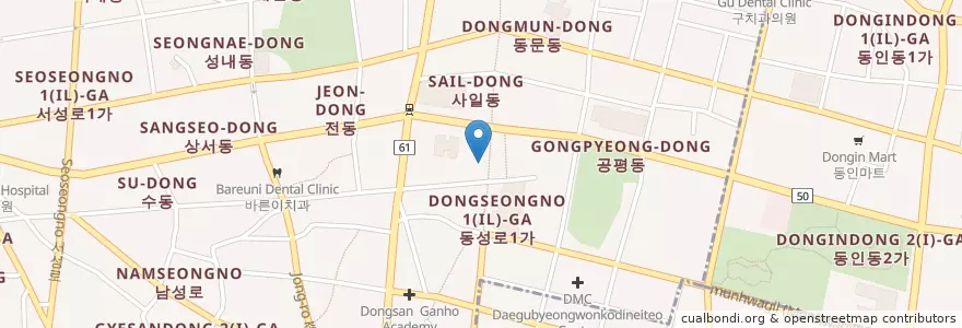 Mapa de ubicacion de 한일극장 en Güney Kore, Daegu, 중구, 성내동.