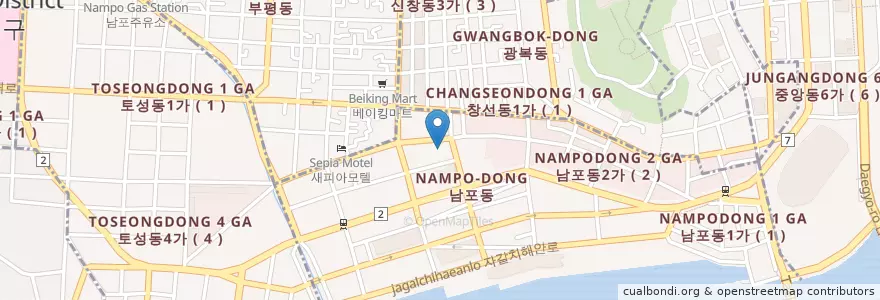 Mapa de ubicacion de 釜山劇場 en 大韓民国, 釜山, 南浦洞.