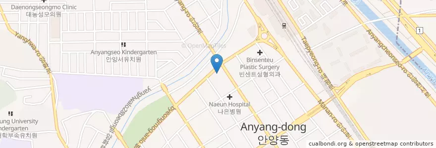 Mapa de ubicacion de CGV 안양 en کره جنوبی, گیونگی-دو, 안양시, 만안구.