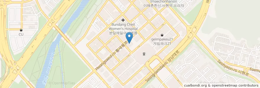 Mapa de ubicacion de 메가박스(MegaBox) 분당점 en Corea Del Sud, Gyeonggi, 분당구.