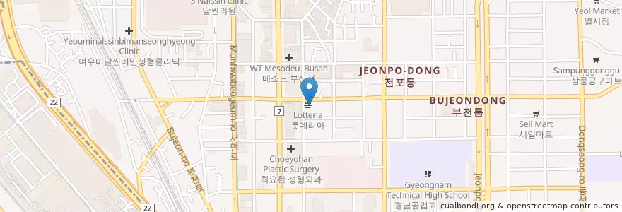 Mapa de ubicacion de CGV 대한점 en Республика Корея, Пусан, 부산진구, 부전동.