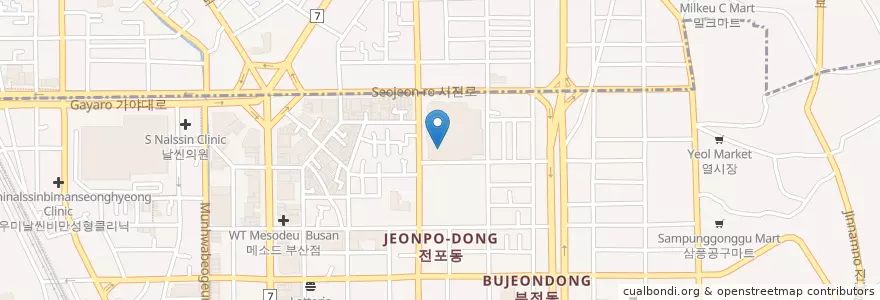 Mapa de ubicacion de 롯데시네마 서면점 en Республика Корея, Пусан, 부산진구, 부전동.