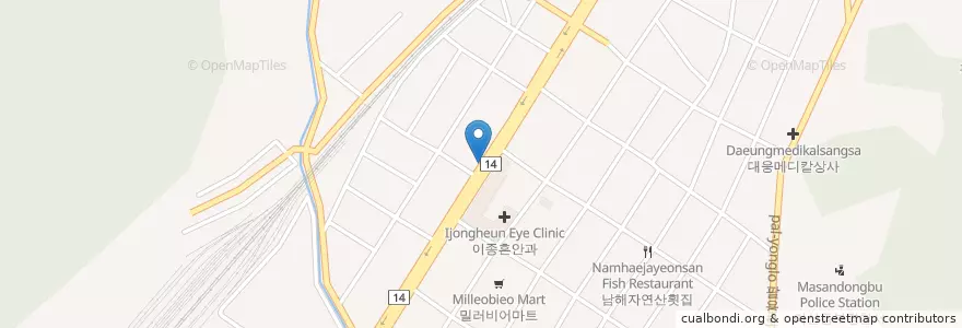 Mapa de ubicacion de 경동극장 en Güney Kore, 경상남도, 창원시, 마산회원구.