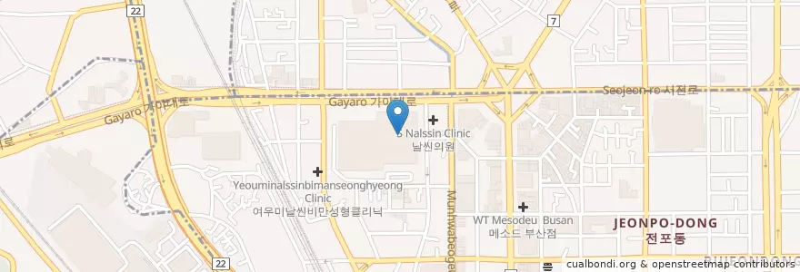 Mapa de ubicacion de ロッテシネマ(釜山本店) en 大韓民国, 釜山, 釜山鎮区, 釜田洞.