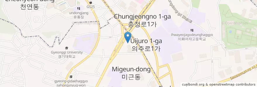Mapa de ubicacion de 화양극장 en 대한민국, 서울, 서대문구.