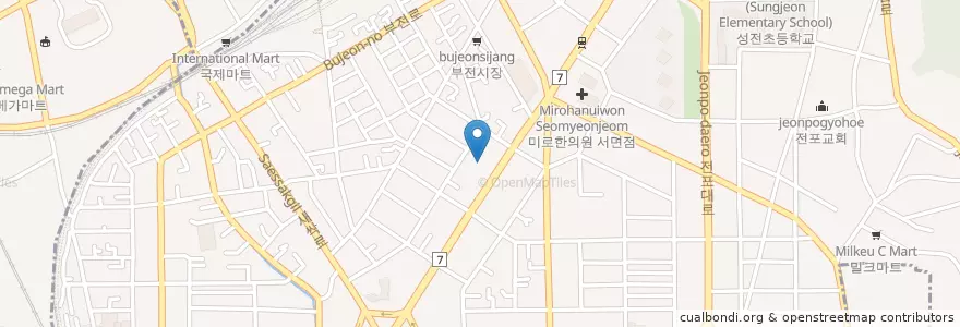 Mapa de ubicacion de 서면현대극장 en 大韓民国, 釜山, 釜山鎮区, 釜田洞.