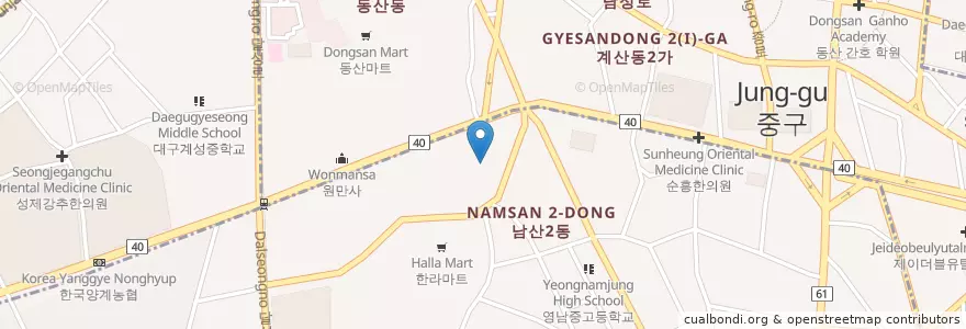 Mapa de ubicacion de 치킨극장 en کره جنوبی, دائجو, 중구, 성내동.