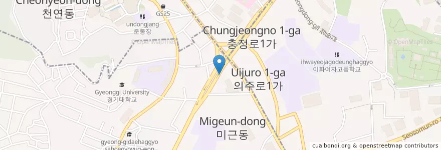 Mapa de ubicacion de 드림시네마 en 대한민국, 서울, 서대문구, 충현동.