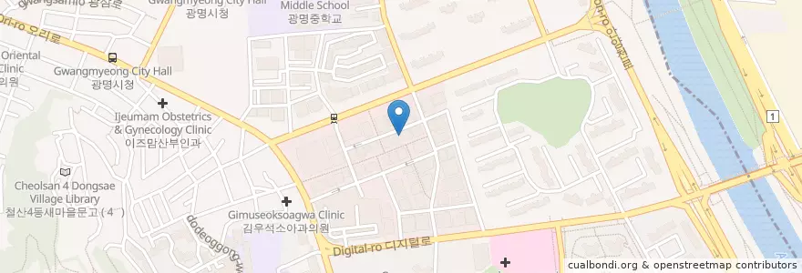Mapa de ubicacion de 시네마DVD영화관 en كوريا الجنوبية, 경기도, 광명시.