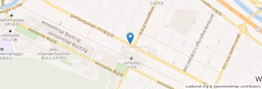 Mapa de ubicacion de 프로젝트영화관 en 대한민국, 경상북도, 구미시.
