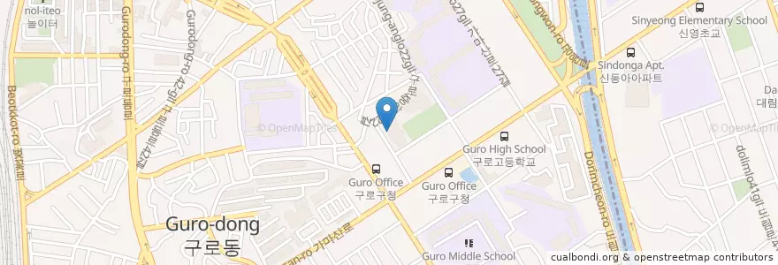 Mapa de ubicacion de 구로아트밸리 예술극장 en Zuid-Korea, Seoel, 구로구, 구로5동.