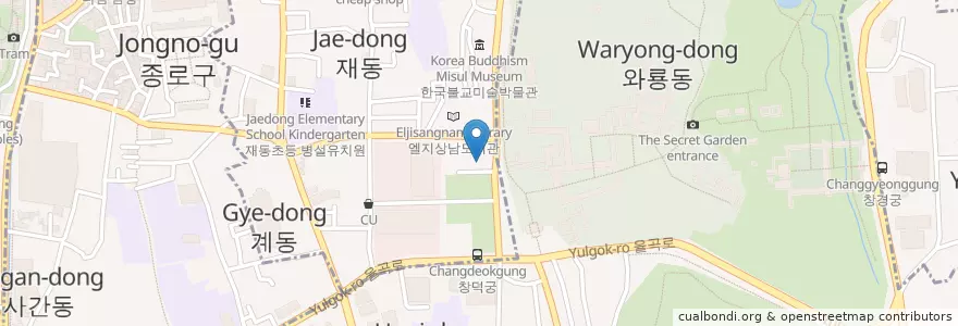 Mapa de ubicacion de 북촌창우극장 en 大韓民国, ソウル, 鍾路区, 嘉會洞, 종로1·2·3·4가동.
