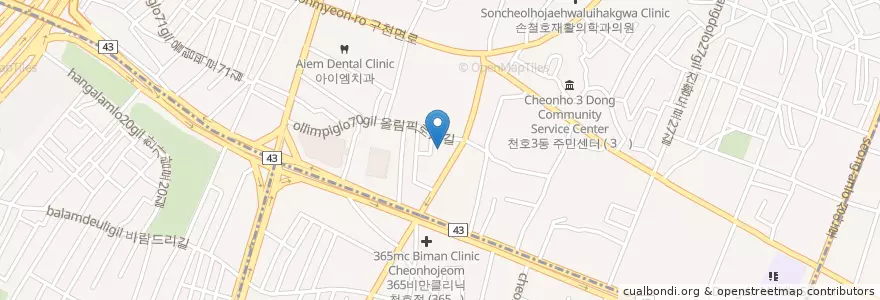 Mapa de ubicacion de 청춘극장 en Zuid-Korea, Seoel, 강동구, 천호동.
