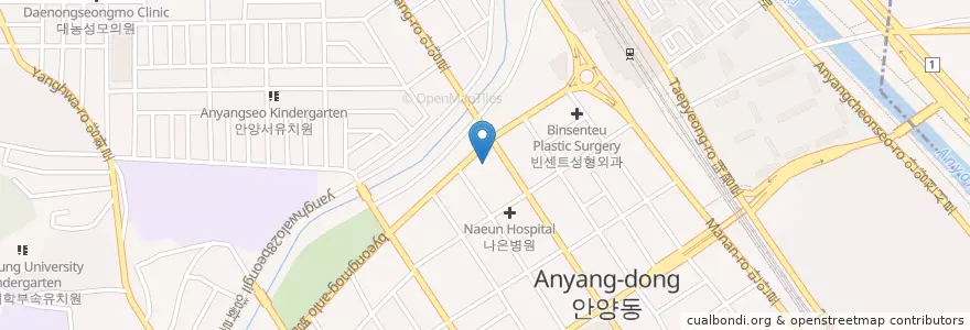 Mapa de ubicacion de CGV일번가 en كوريا الجنوبية, 경기도, 안양시, 만안구.