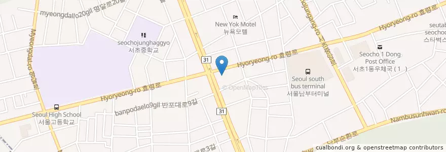 Mapa de ubicacion de 남서울농협 en کره جنوبی, سئول, 서초구, 서초3동, 서초동.