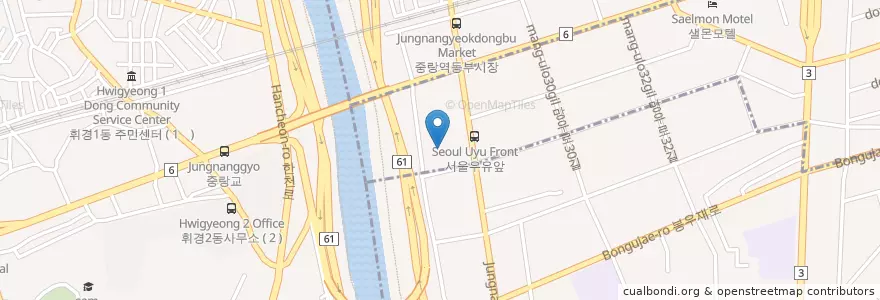 Mapa de ubicacion de 서울우유농협 en 대한민국, 서울, 상봉2동.