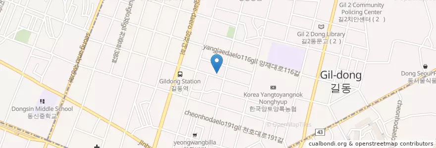 Mapa de ubicacion de 한국양토양록농협 en 대한민국, 서울, 강동구, 길동.