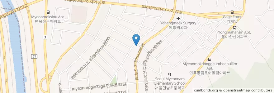 Mapa de ubicacion de 한국양토양록농협 en 대한민국, 서울, 중랑구.