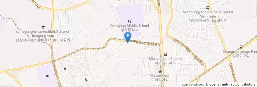 Mapa de ubicacion de 서울경기양돈농협 en Corea Del Sud, Seul, 강북구, 성북구, 송천동.